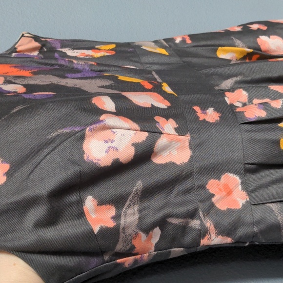 sz 6 Grey floral tea length dress sleeveless pockets fully lined hidden zipper - Picture 4 of 13